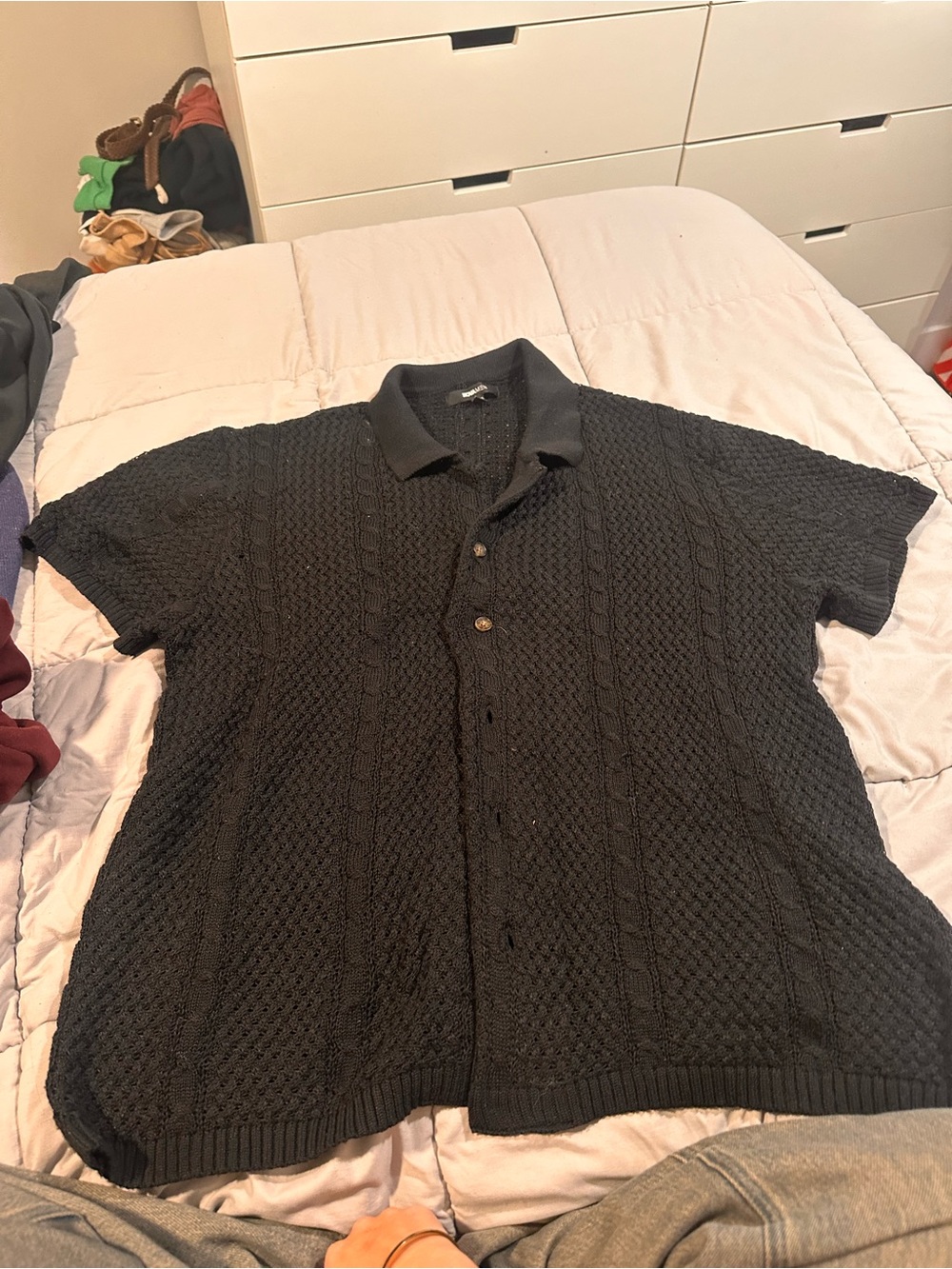Fashion Nova Black Textured Short-Sleeve Polo